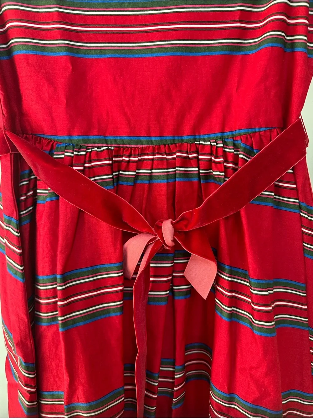 Lands’ End Girls Red Cotton Dress with Stripes, size 12